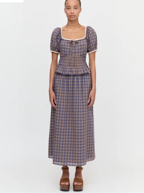 Hill House Home Dresses & Skirts - Checked Maxi Skirt in Blue and Tan